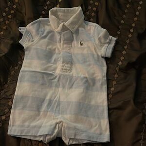 Ralph Lauren Baby Blue and White Striped Romper